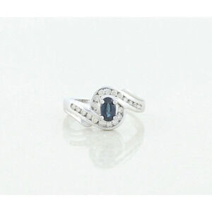 14k White Gold Natural Blue Sapphire and Diamond Ring Size 7 1/4